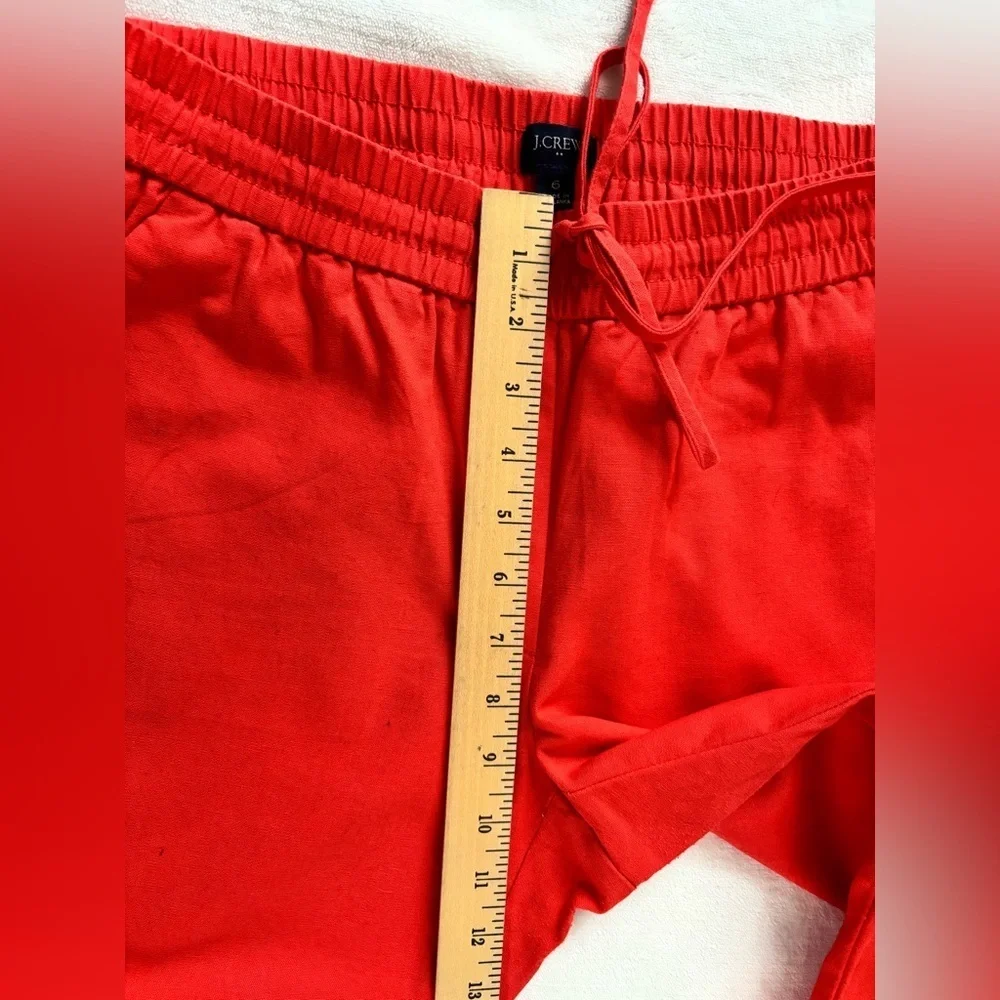 J.Crew Pants Orange Straight Leg Elastic Waist Drawstring Linen Size 6